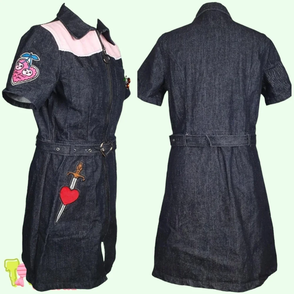 🖤🌹 Denim Dress-Cherry Heart🌹🖤 - Picture 3 of 4